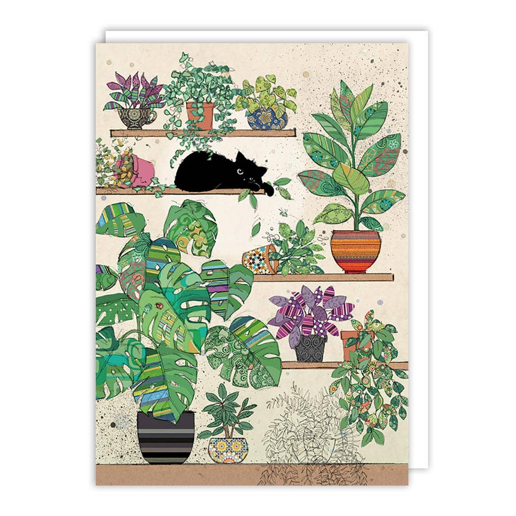 Cat Nap Amongst the Greenery Blank Card