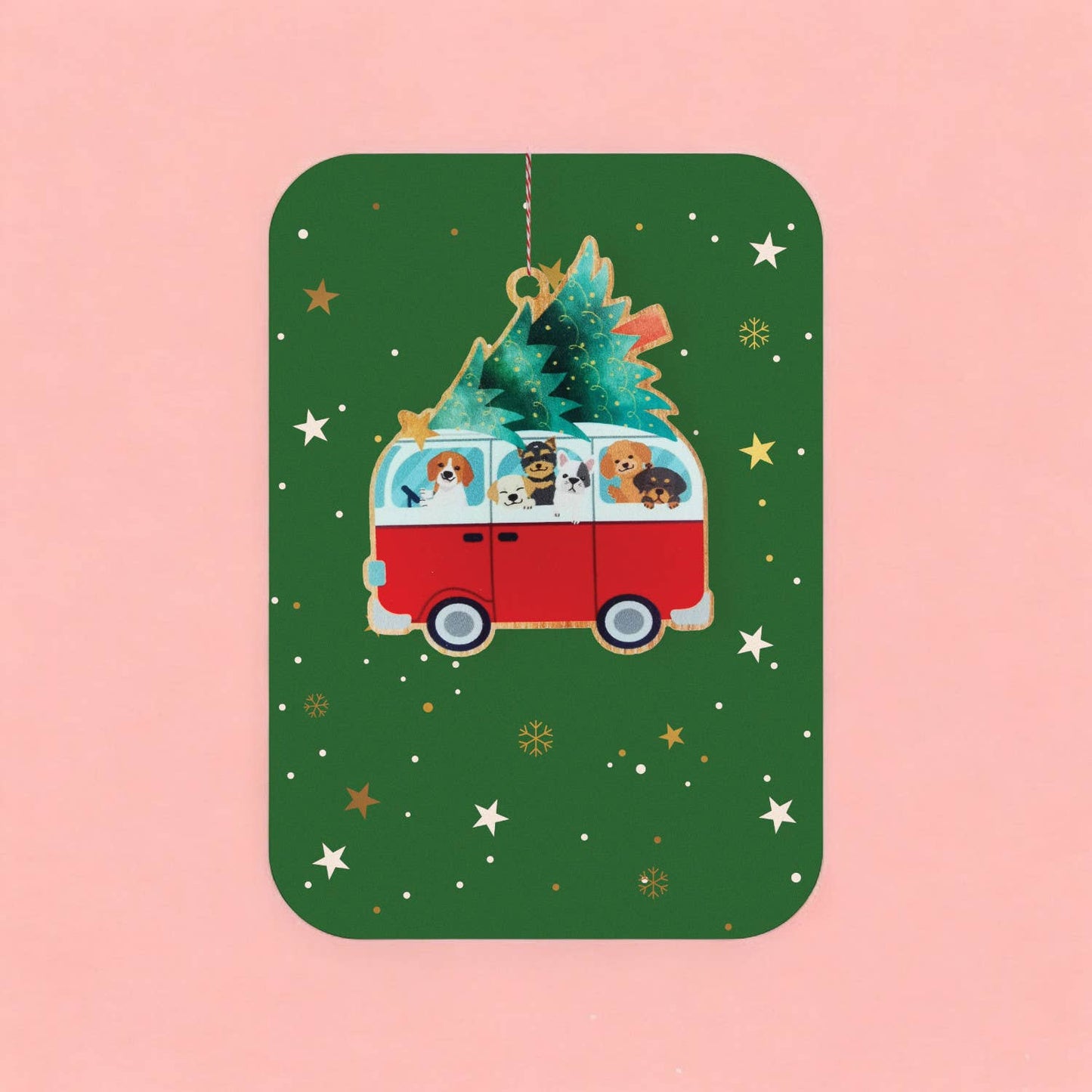 Dogs in Christmas Camper Ornament Holiday Card