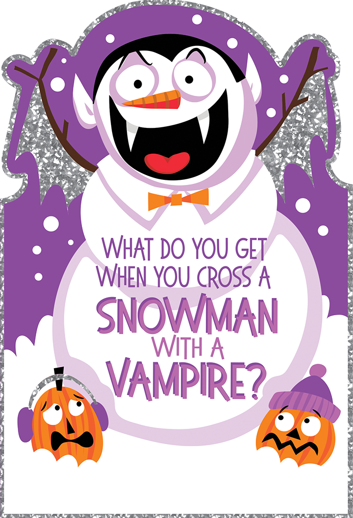 Vampire Snowman Glitter Die-Cut Halloween Card