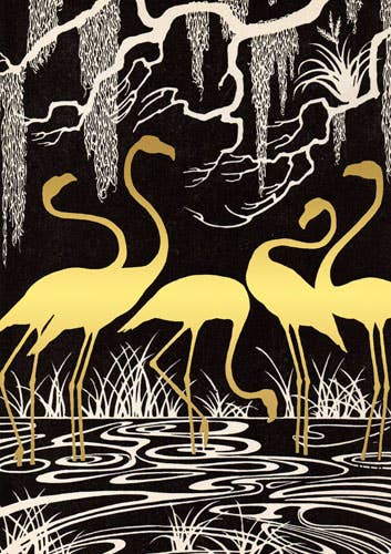 Golden Flamingos Blank Foil Card