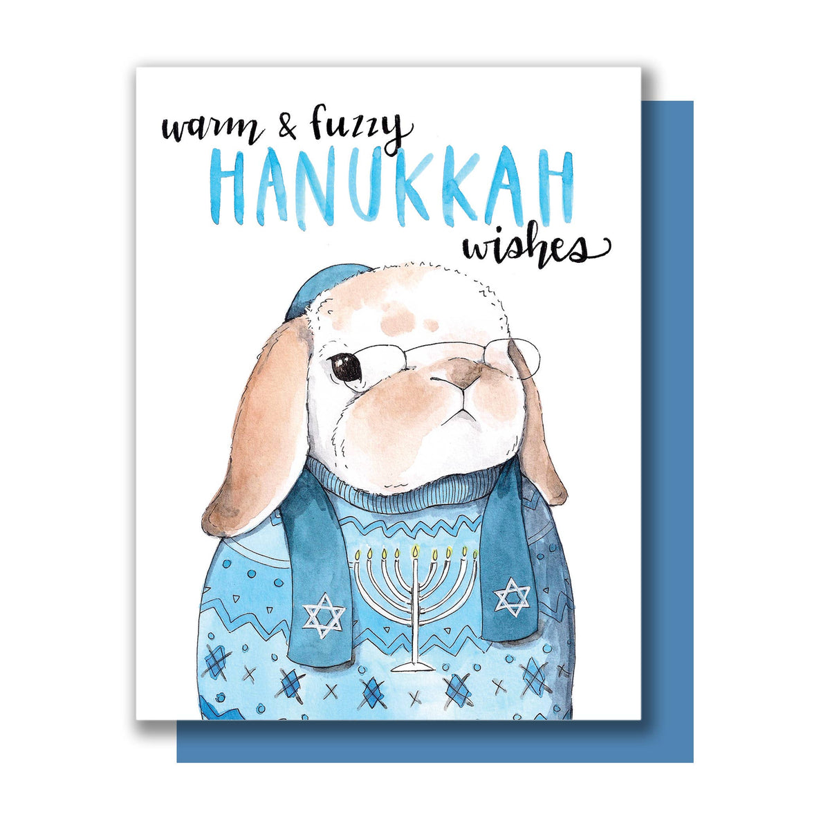Warm & Fuzzy Wishes Rabbit Hanukkah Card