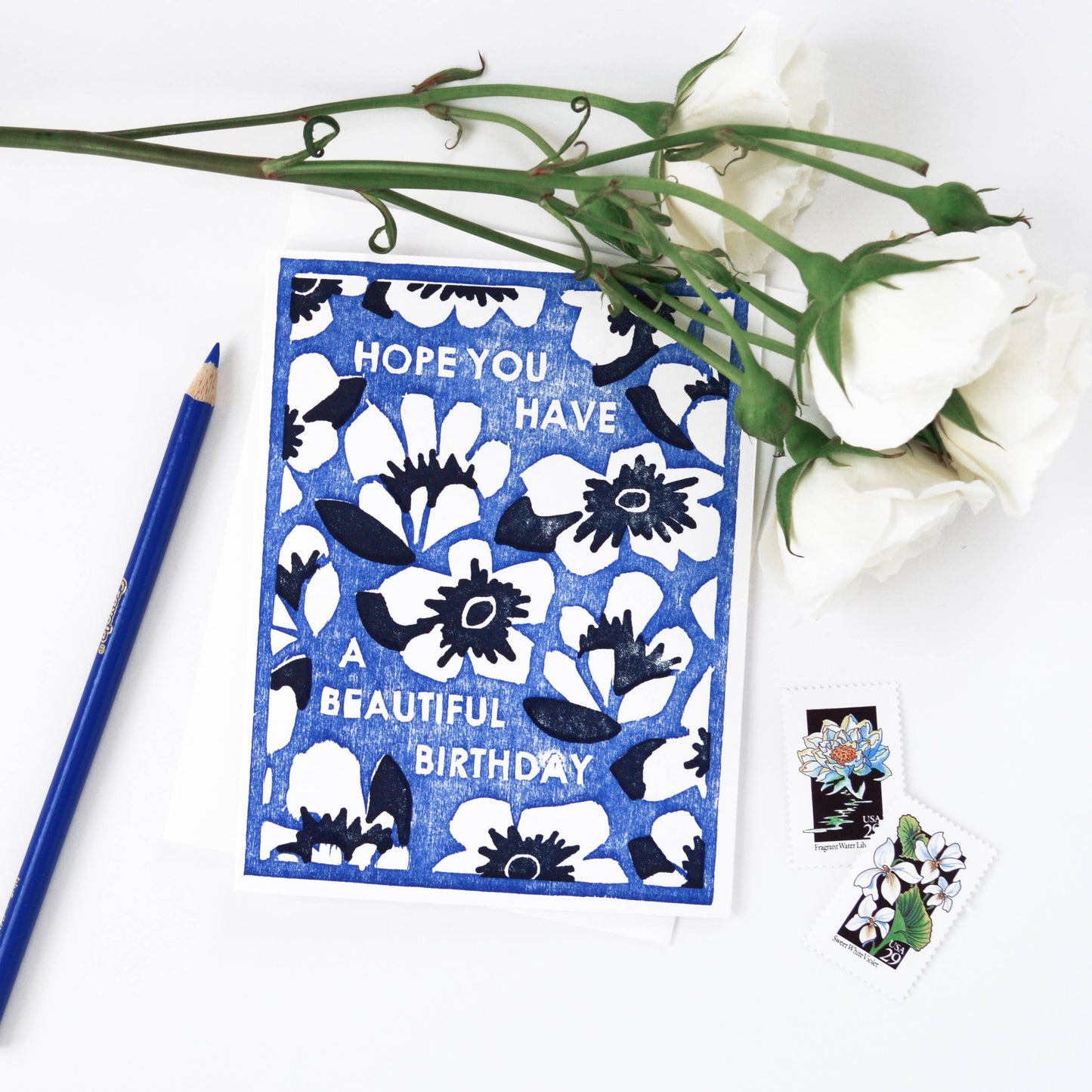Blue Floral Beautiful Birthday Card
