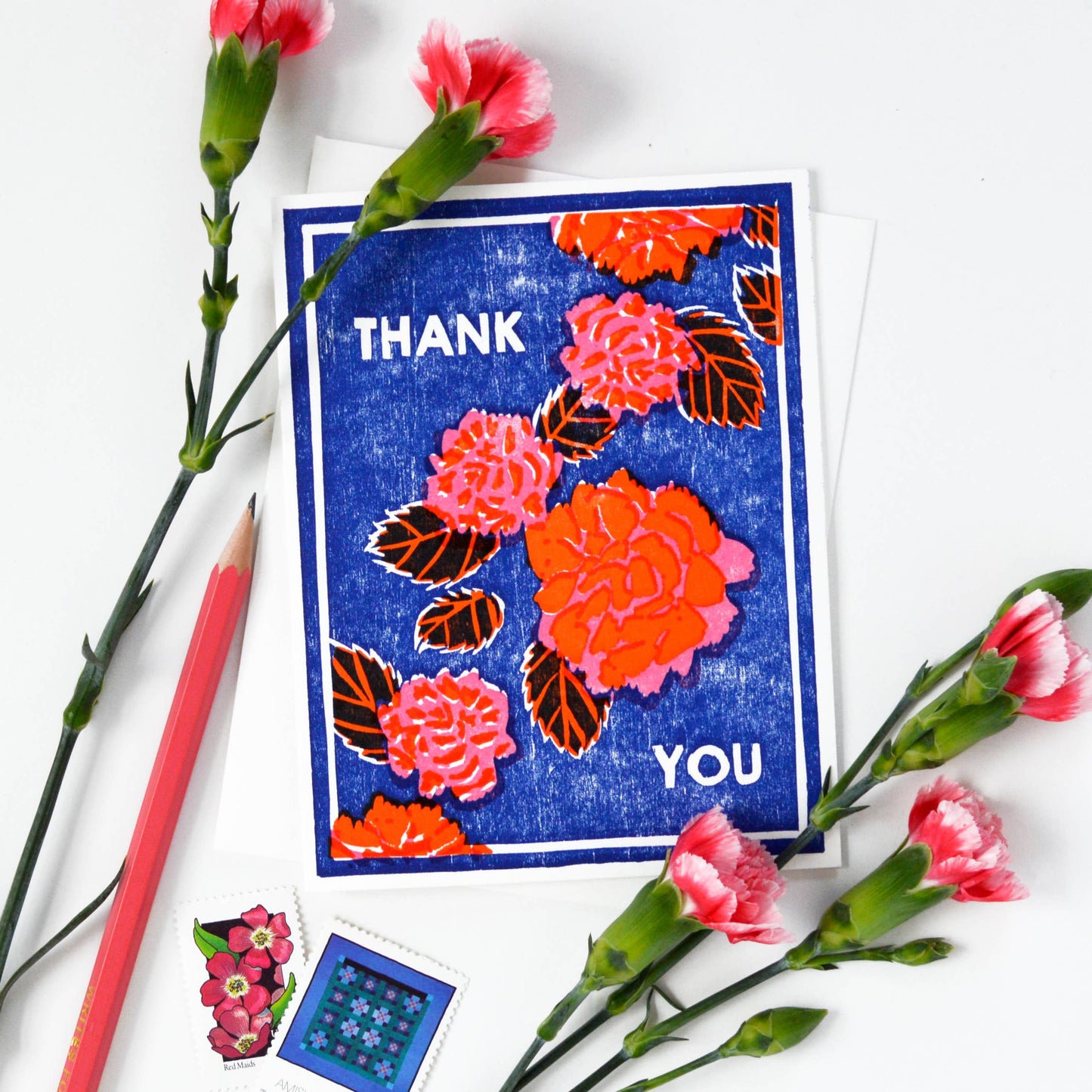 Red Peonies Boxed Thank You Cards