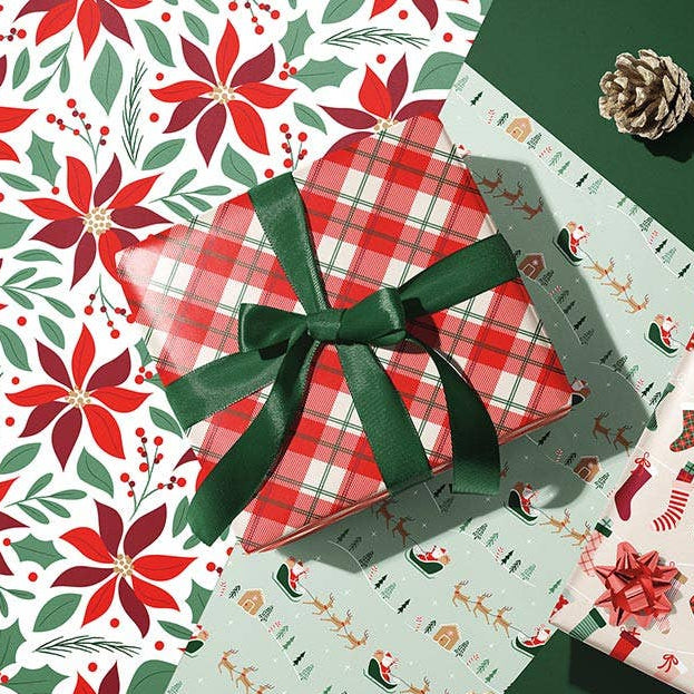 Traditional Plaid Holiday Wrapping Paper, 2 Rolls