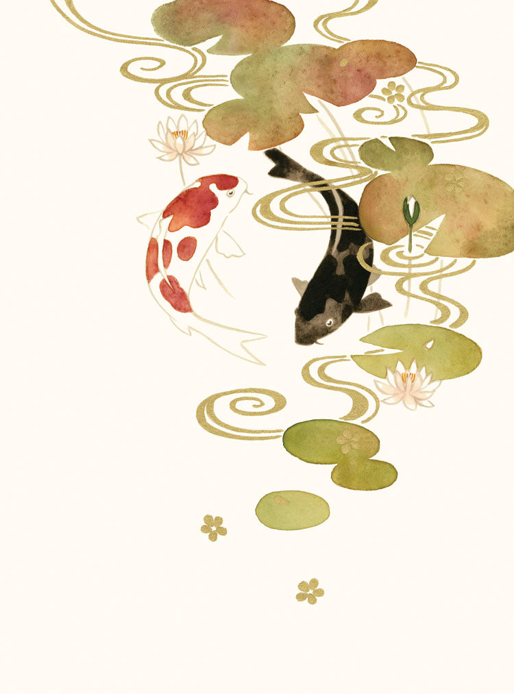 Two Koi Fish and Lilypad Foil Embossed Card