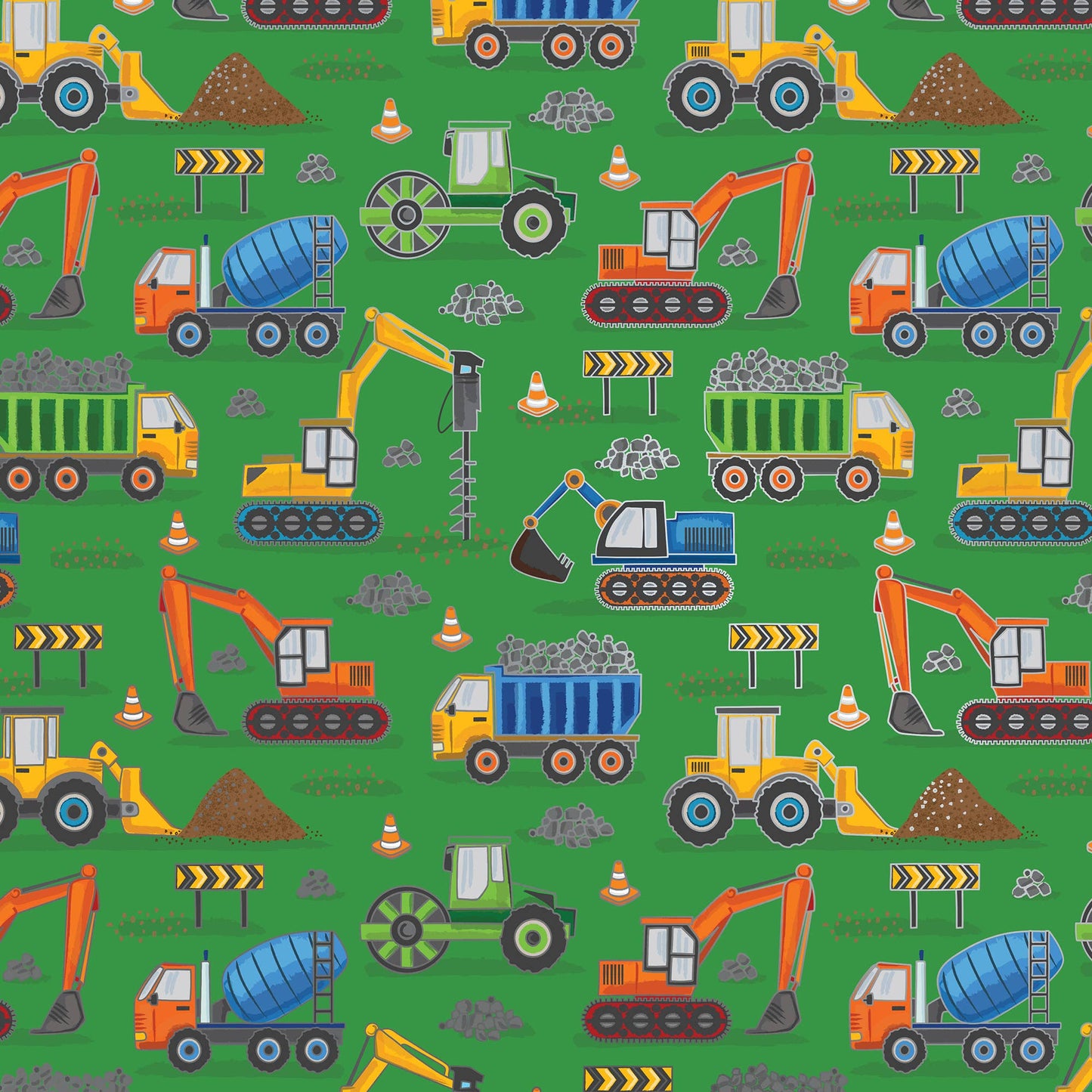 Construction Trucks Green Wrapping Paper, 2 Rolls