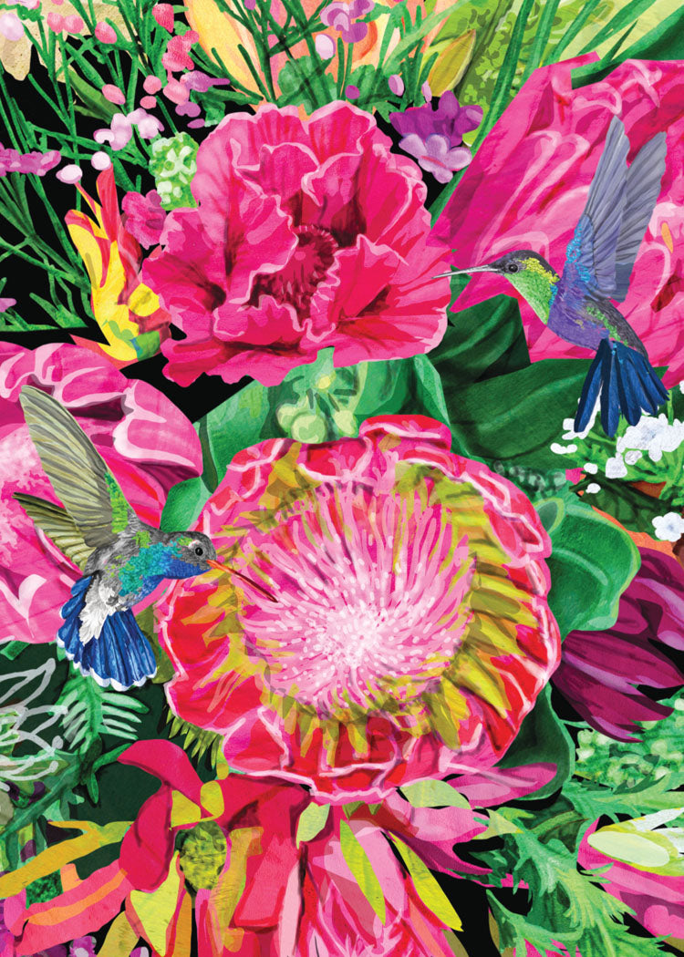 Pink Blooms & Hummingbird Card