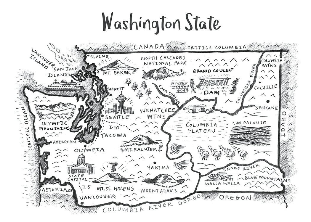 Map of Washington Blank Cards