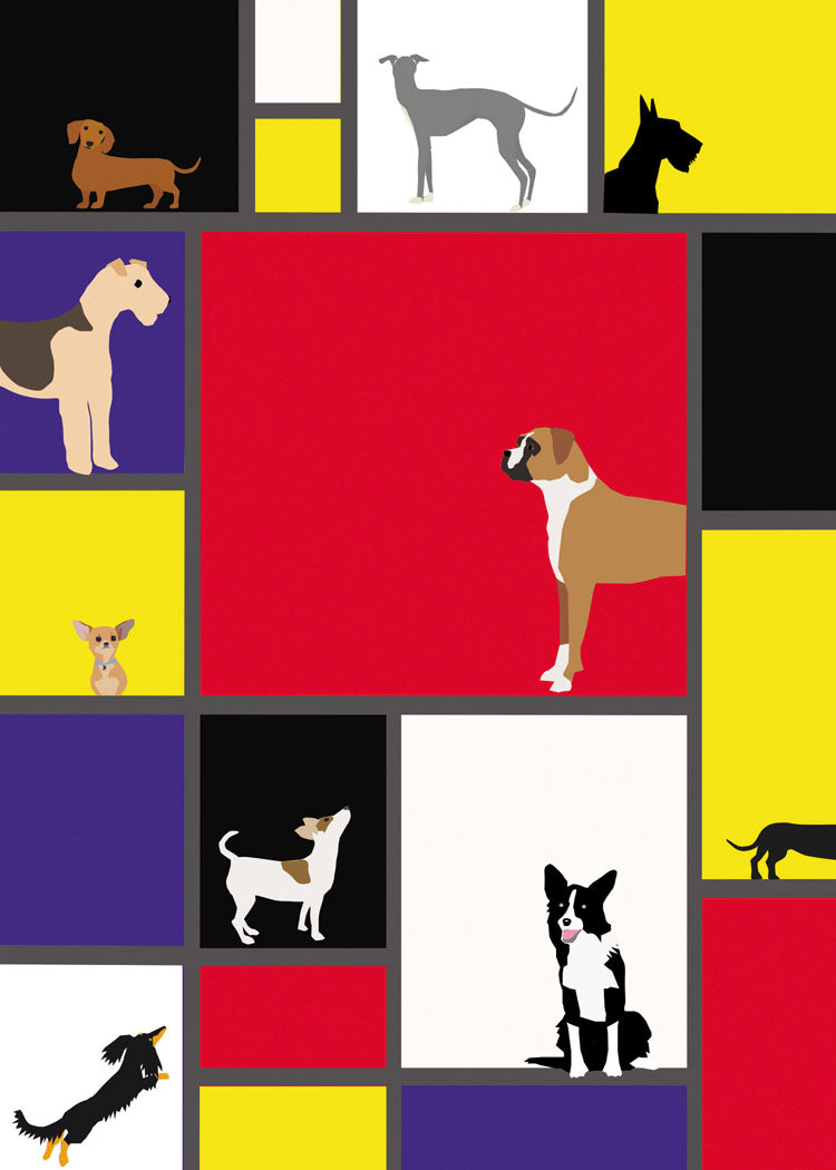 Mondrian Dogs Birthday Card