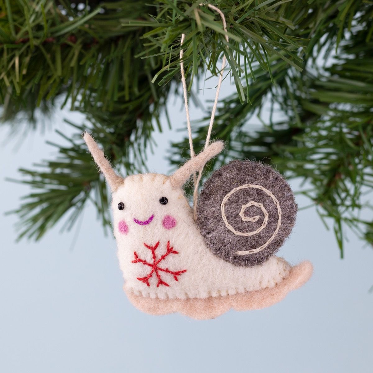 Felted Snowflake Snail Ornament