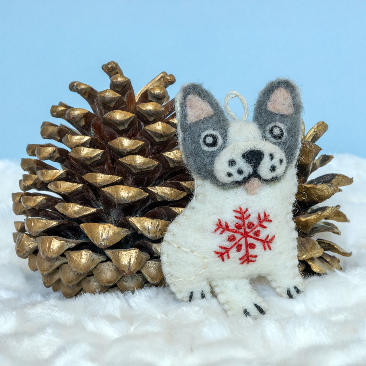 Snowflake Frenchie Felted Ornament