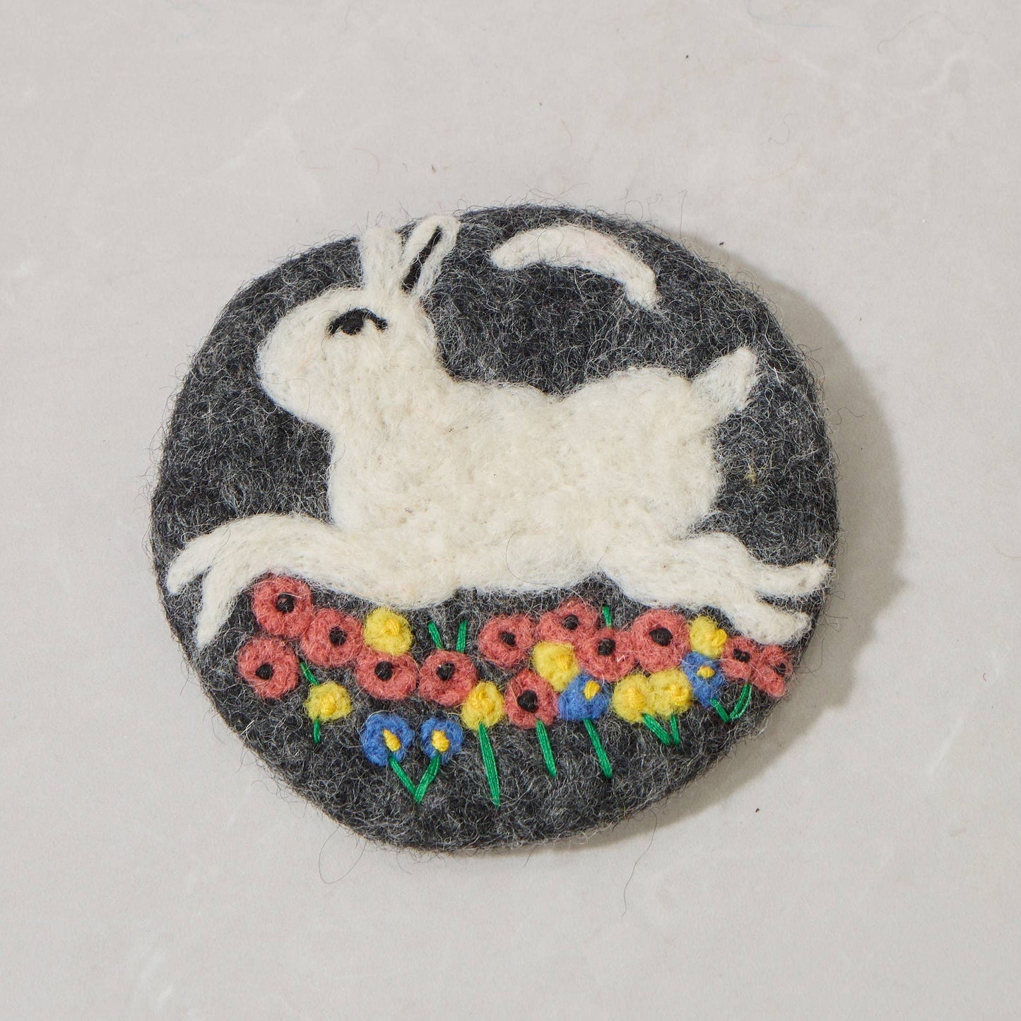 Bunny in the Meadow Handmade Wool Felt Coaster