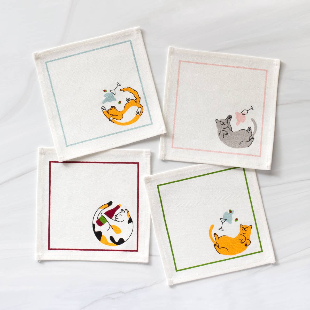 Cats Drinking Cloth Reusable Cocktail Napkin Set