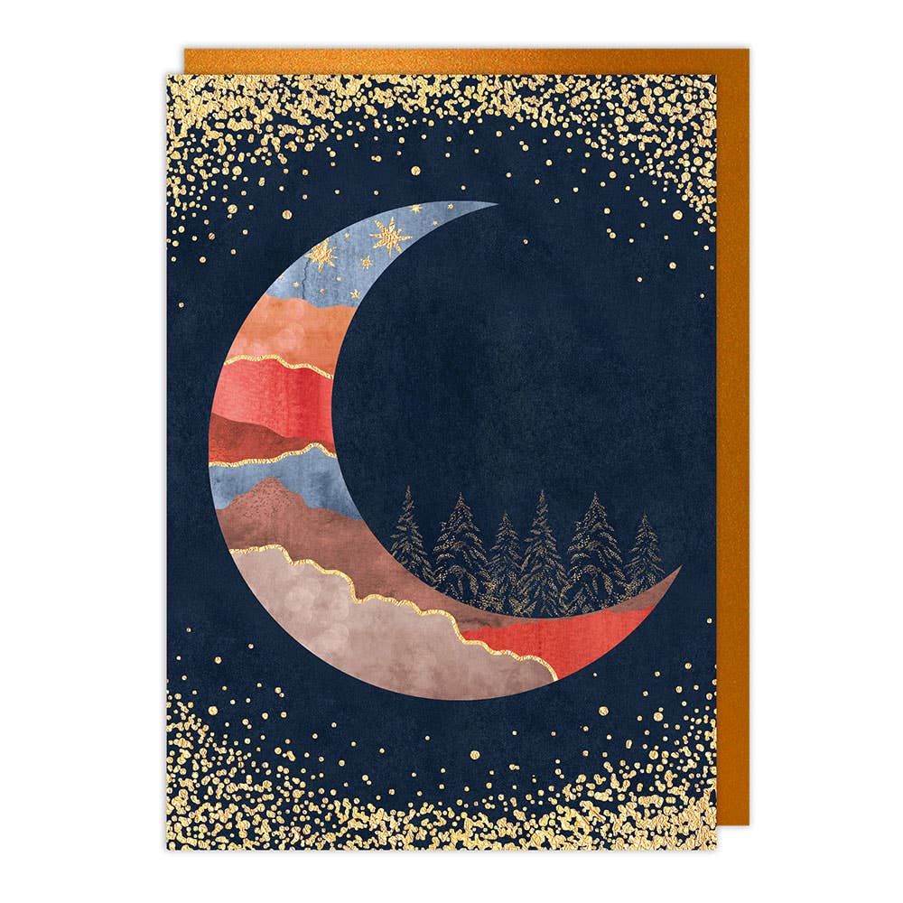 Painted Sky in Crescent Moon Blank Card