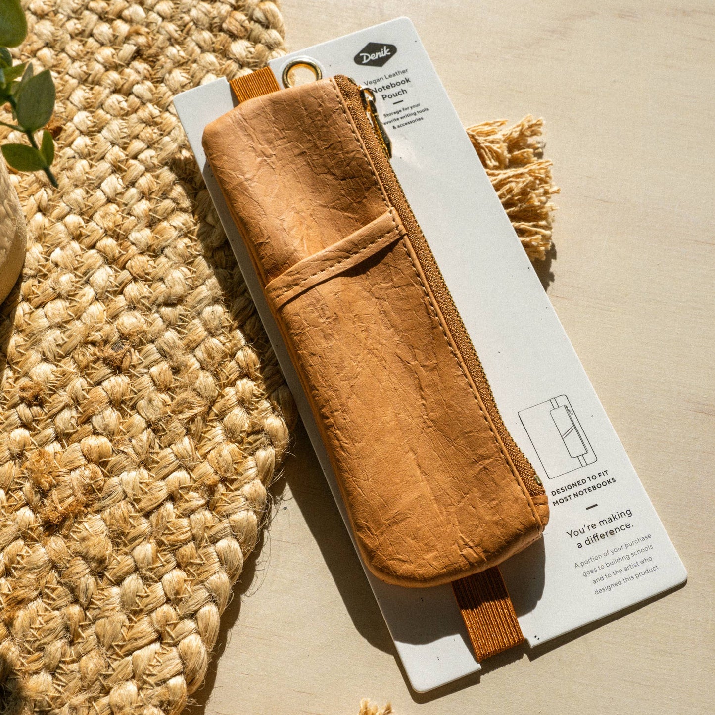 Caramel Crinkle Vegan Leather Book Pouch