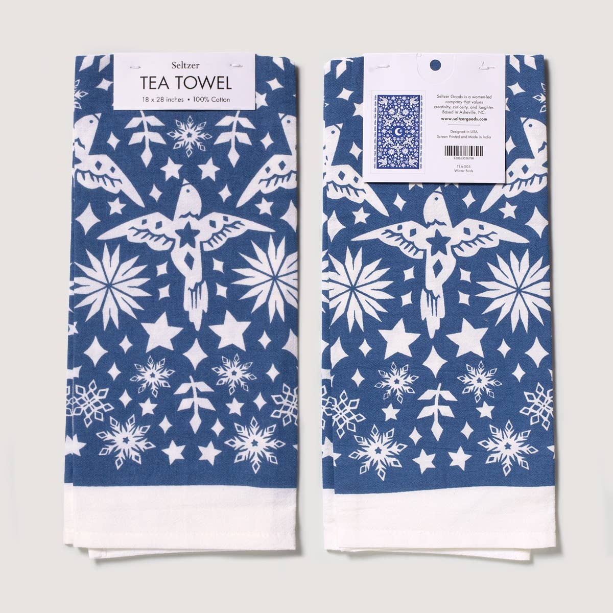 Winter Birds & Stars Tea Towel