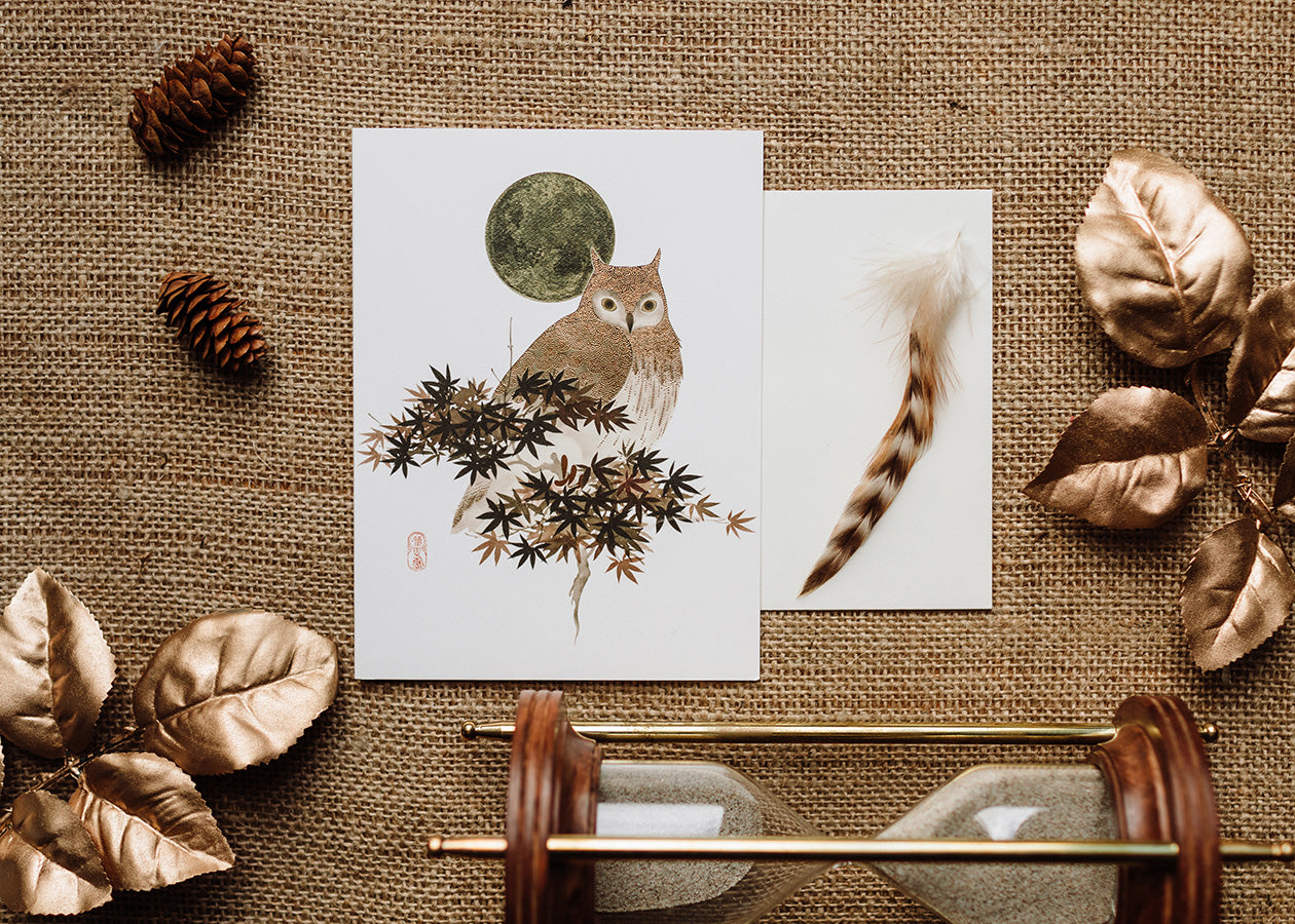 Owl and Golden Moon Foil Embossed Card