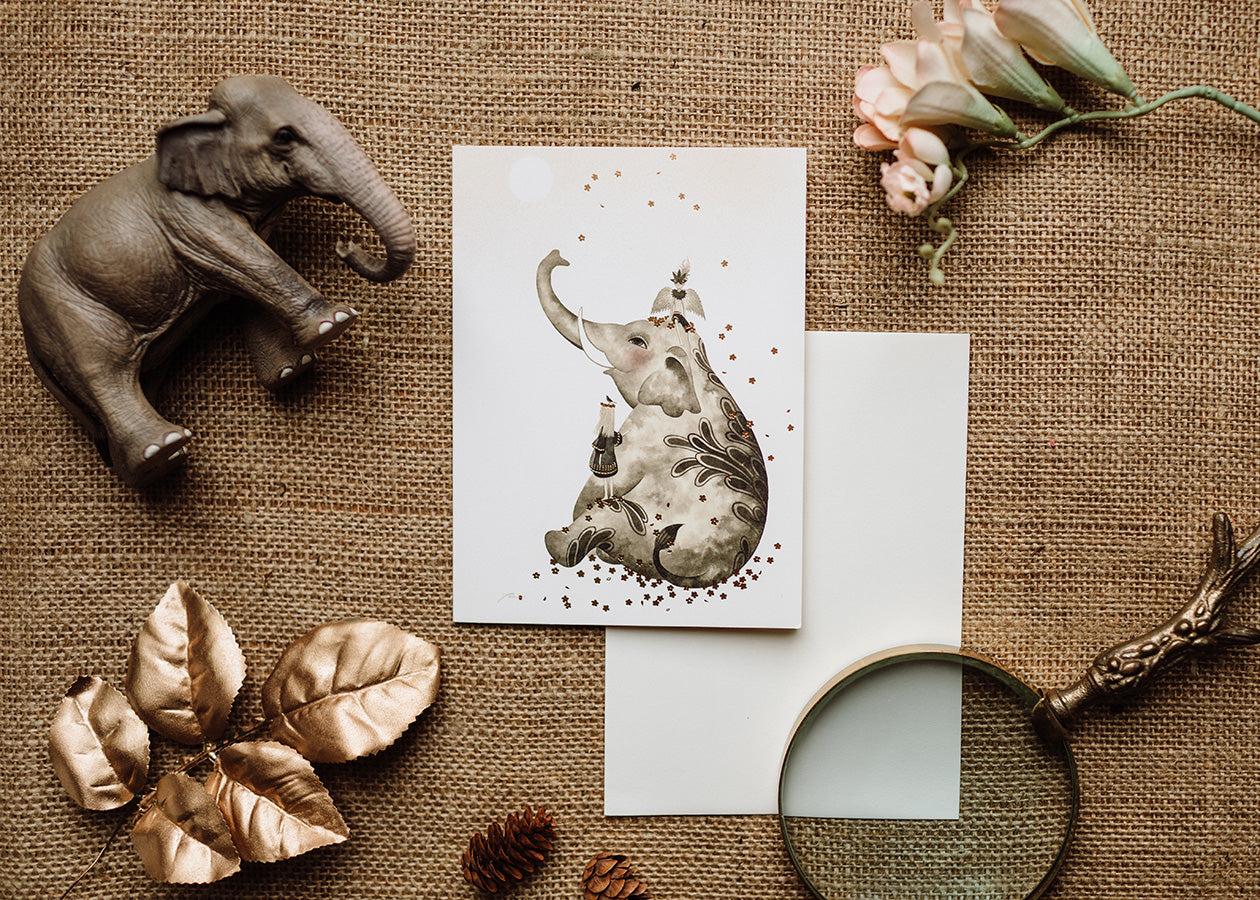 Elephant With Children Foil Embossed Cards