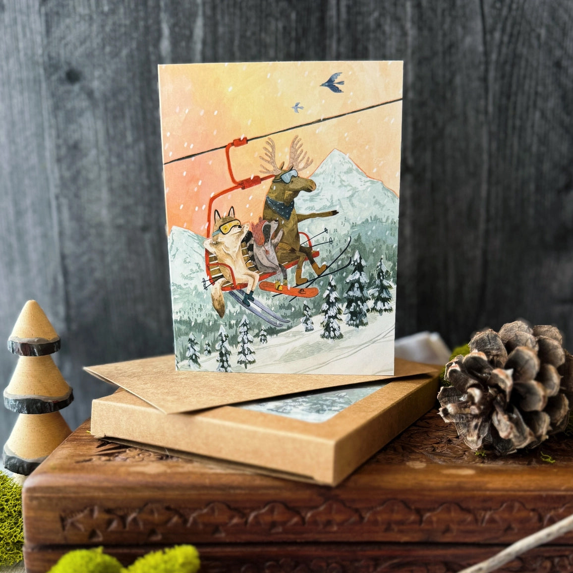 Sunset Ski Holiday Card