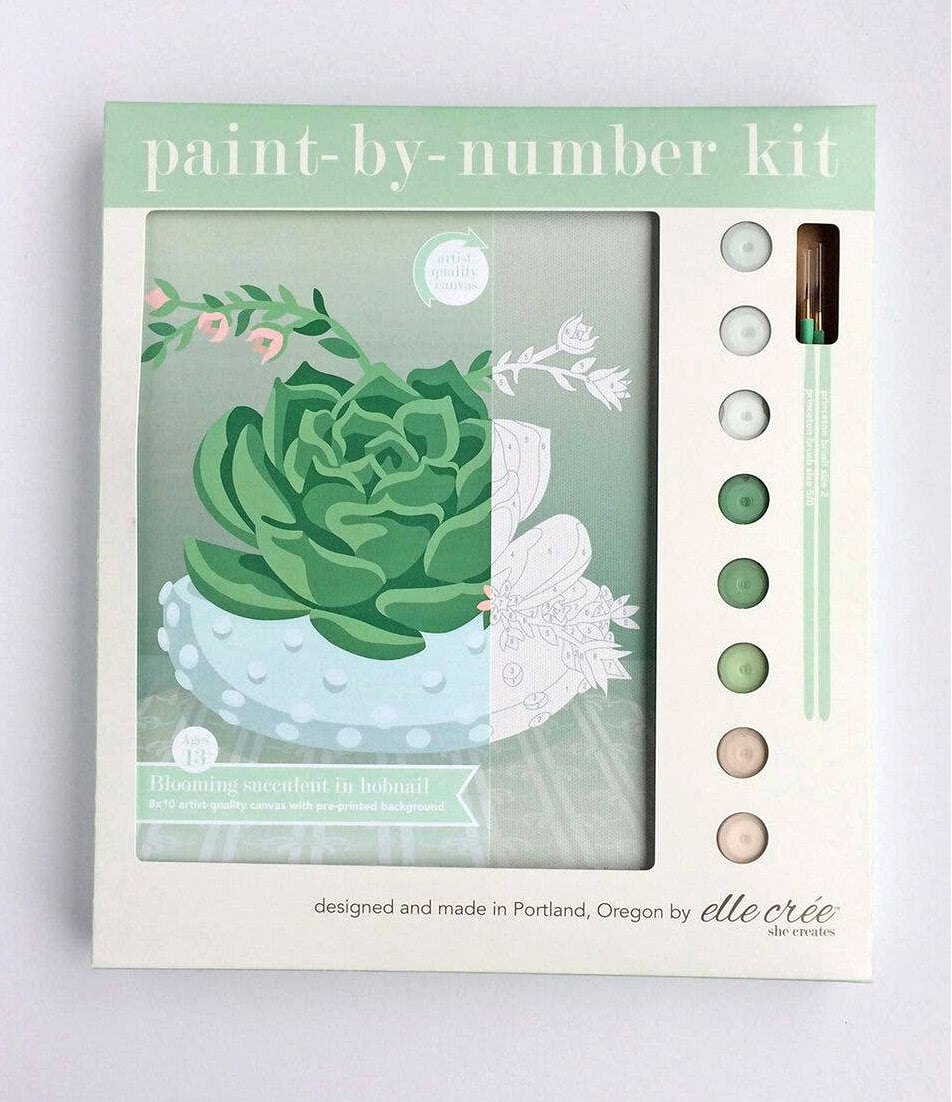 succulent paint by numbers elle Crée Succulent in Hobnail Bowl Paint-by-Number Kit