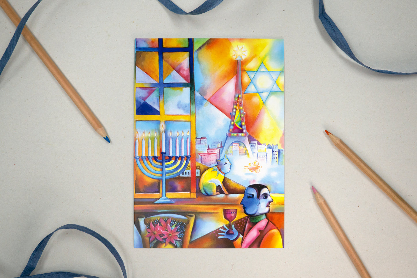 Chagall Menorah Hanukkah Holiday Card