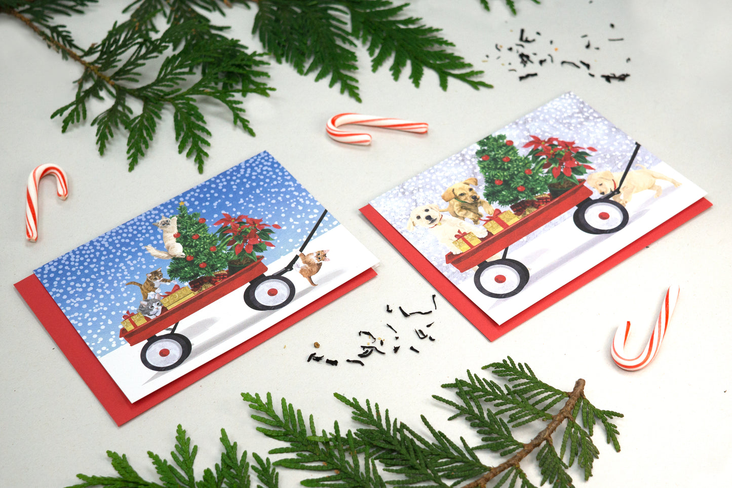 Winter Wagon Puppies Holiday Cards
