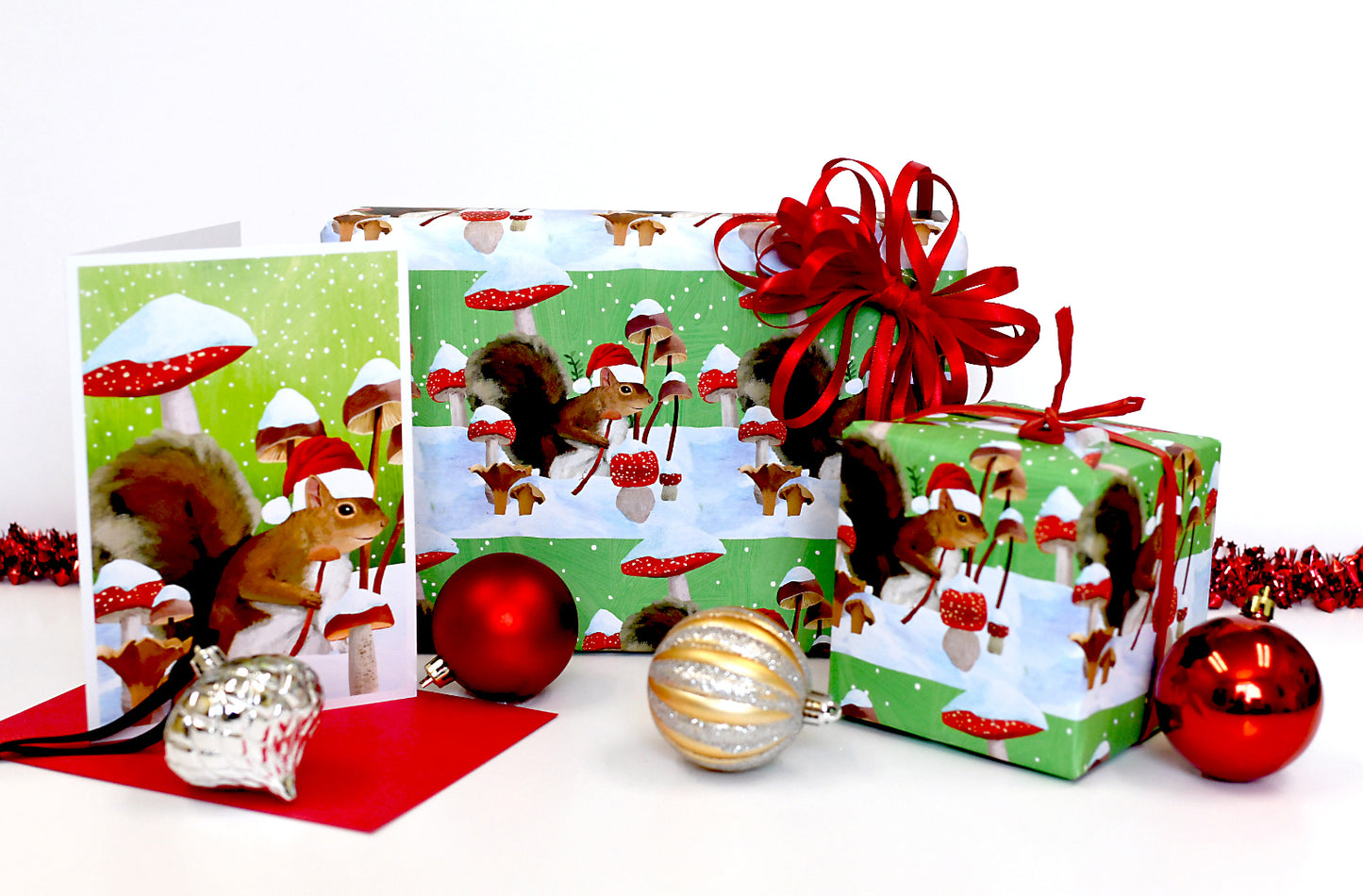 Winter Squirrel and Mushroom Holiday Cards
