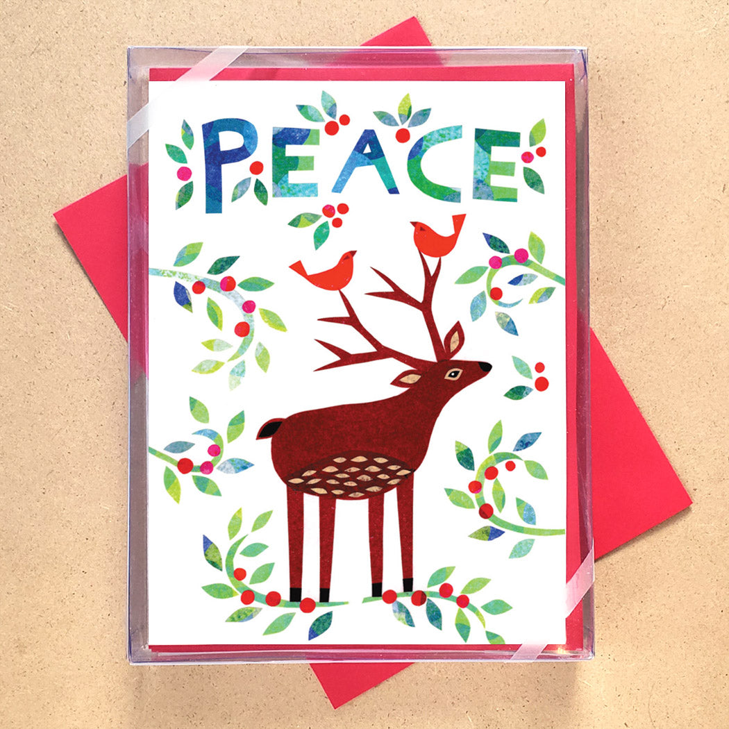 Peace Deer and Birds Holiday Cards