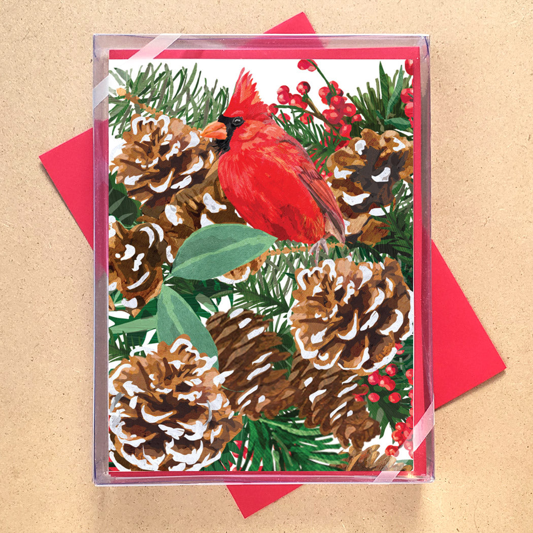 Pinecone Cardinal Holiday Cards