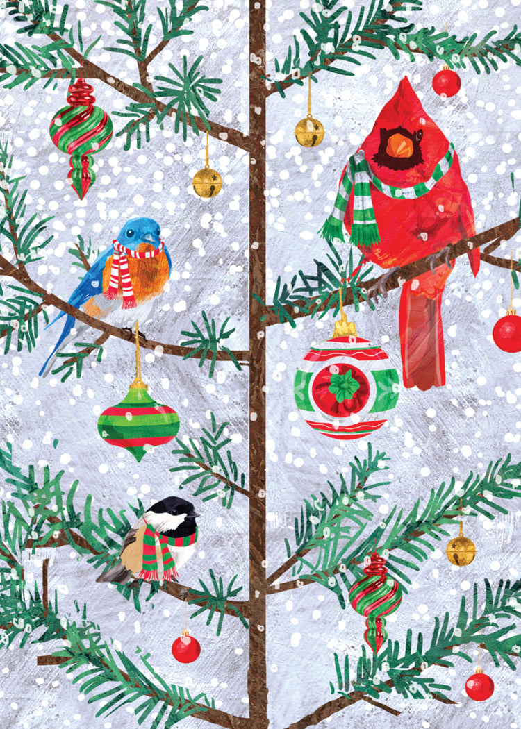 3 Birds in Tree Holiday Cards