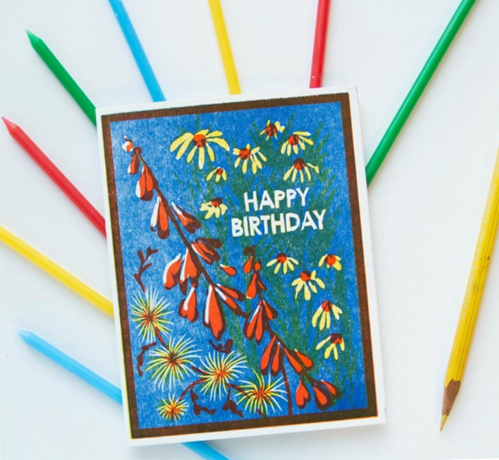 Blue Sky Flowers Birthday Day Card
