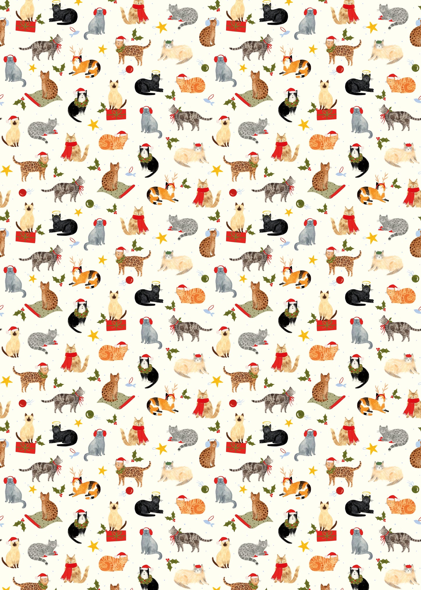Santa Paws Christmas Cats Holiday Gift Wrap, 2 Rolls