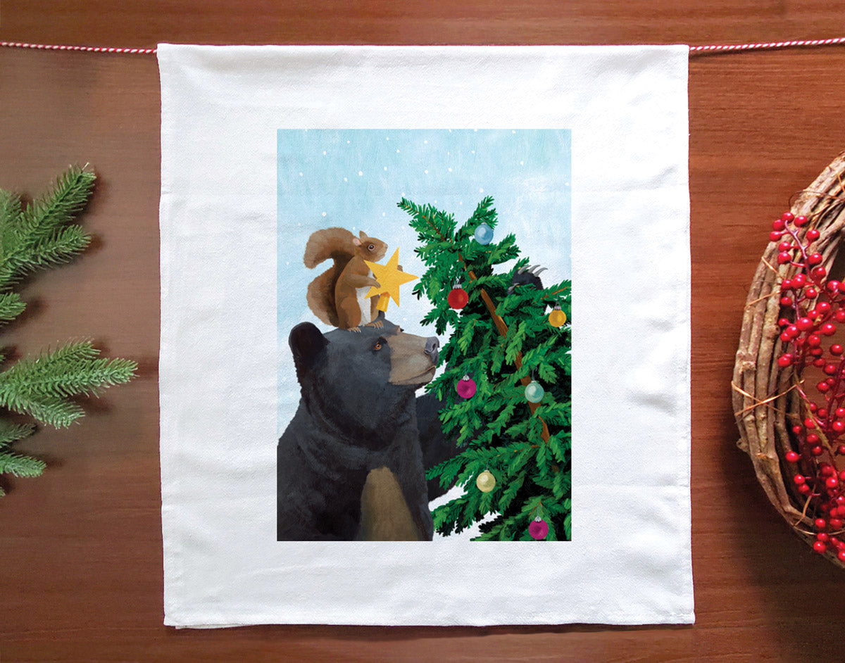 Bear and Squirrel Holiday Kitchen Towel