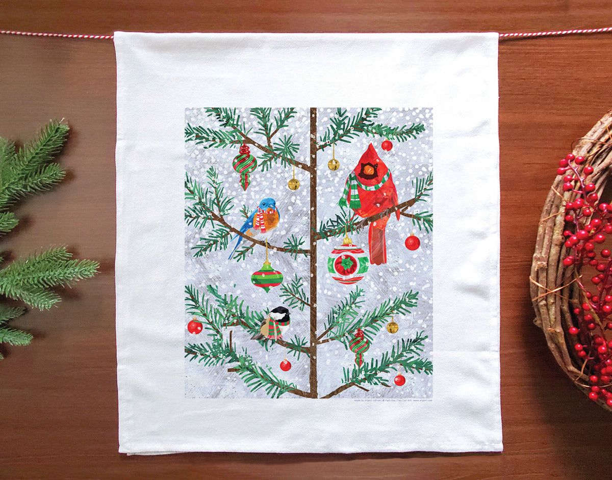 3 Birds in Tree Holiday Towel