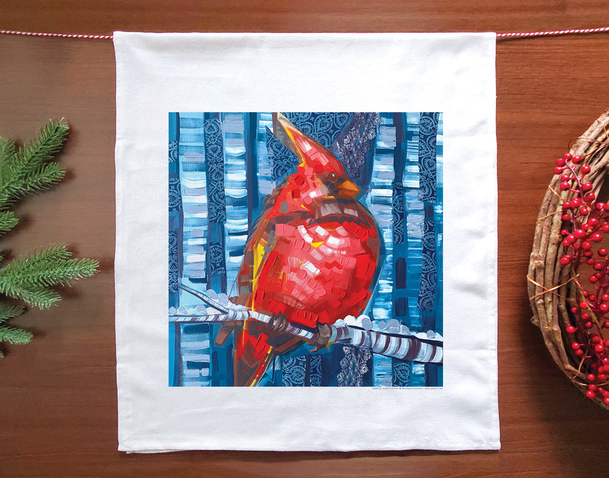 Big Cardinal Holiday Tea Towel