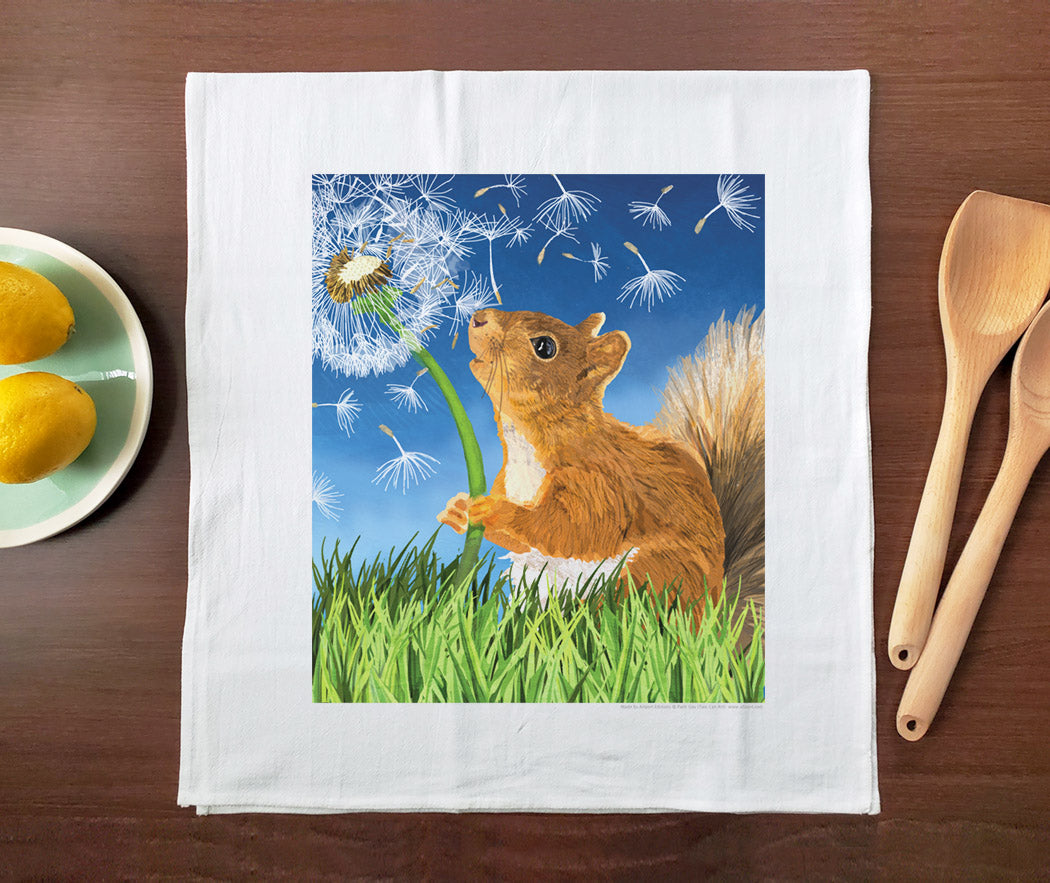 Squirrel Dandelion Tea Towel