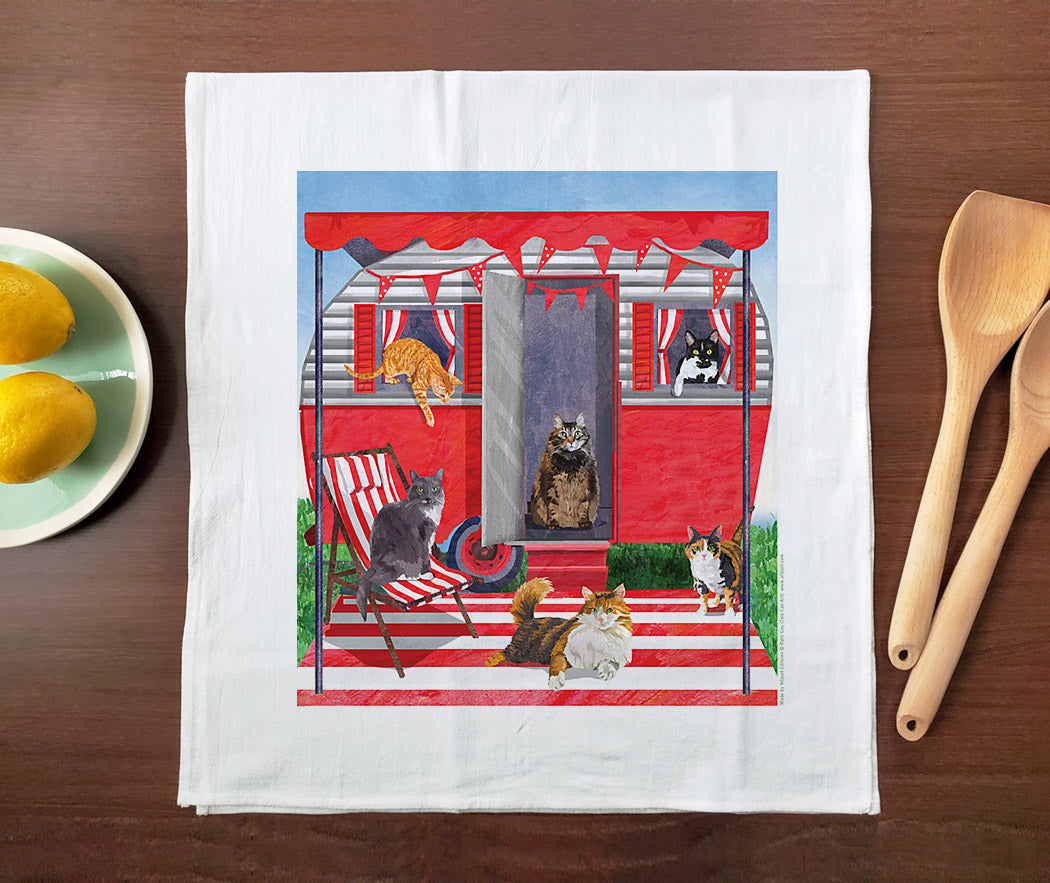 Cat Caravan Tea Towel
