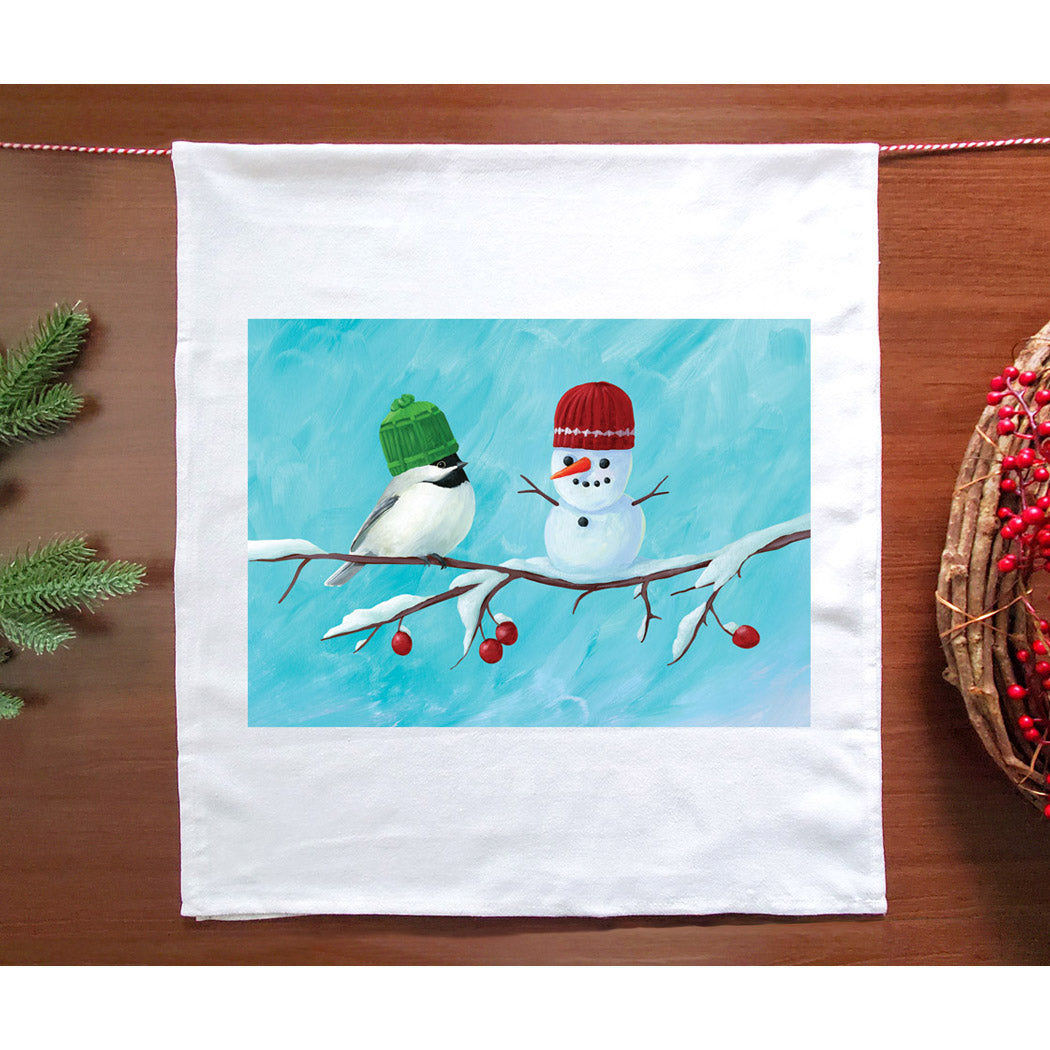 Chickadee Snowman Tea Towel