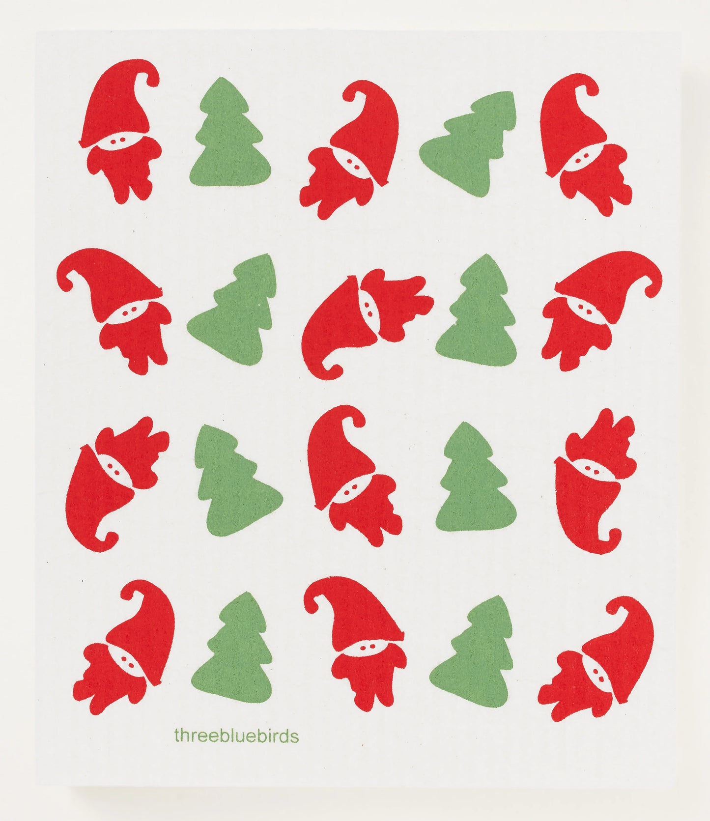 Elves and Trees Holiday Swedish Dishcloth