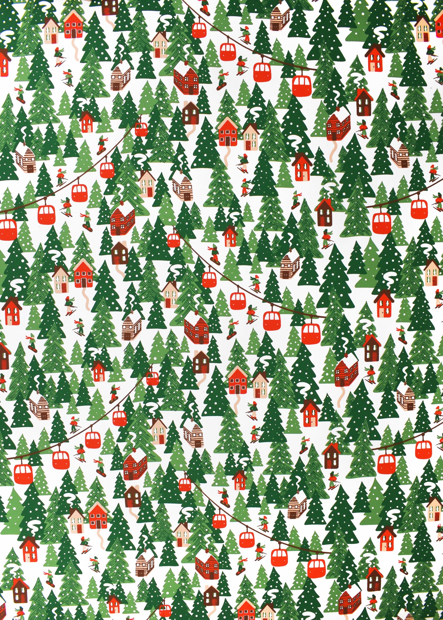 Chalet Skiing Holiday Gift Wrap, 2 Rolls/4 Sheets