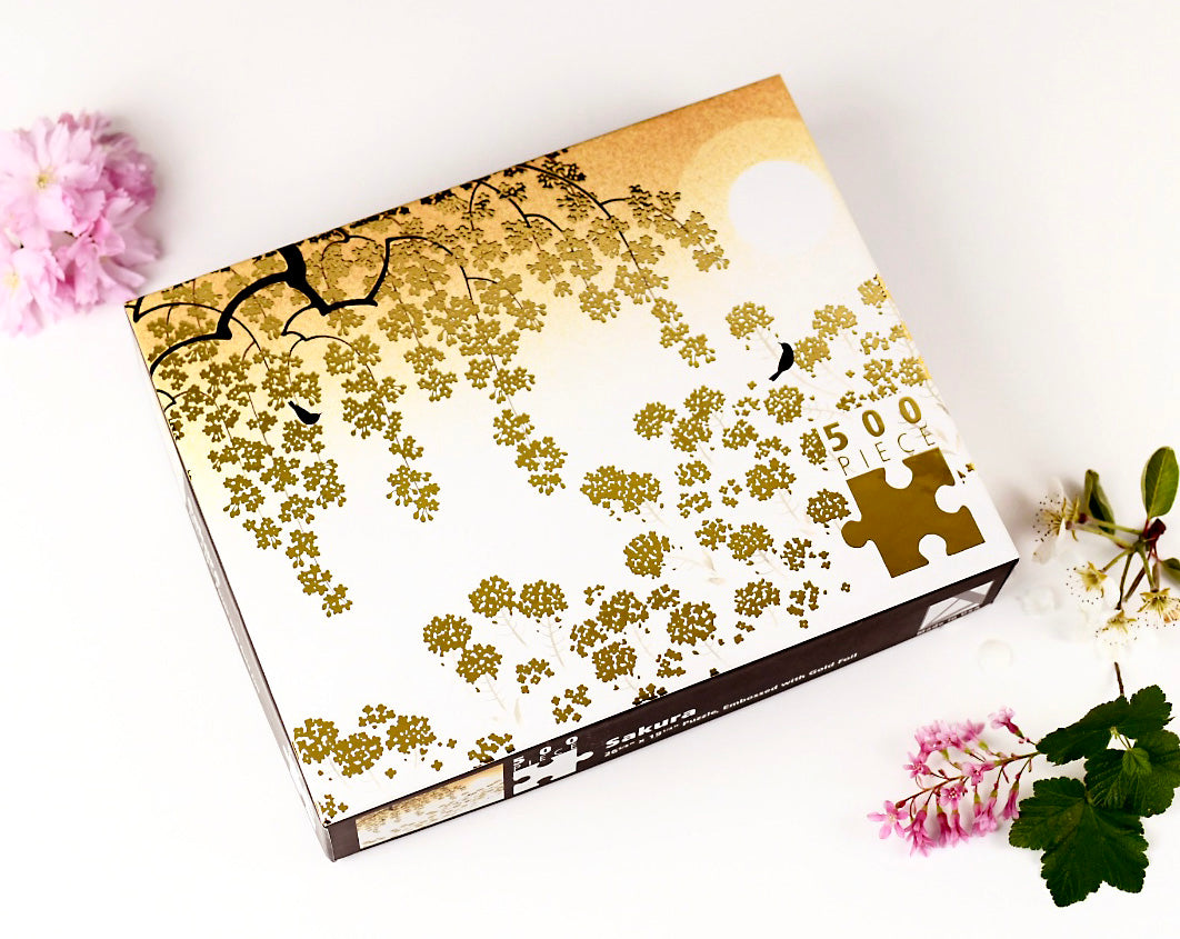 Sakura and Canola Blossoms Gold Foil Puzzle - 500pc