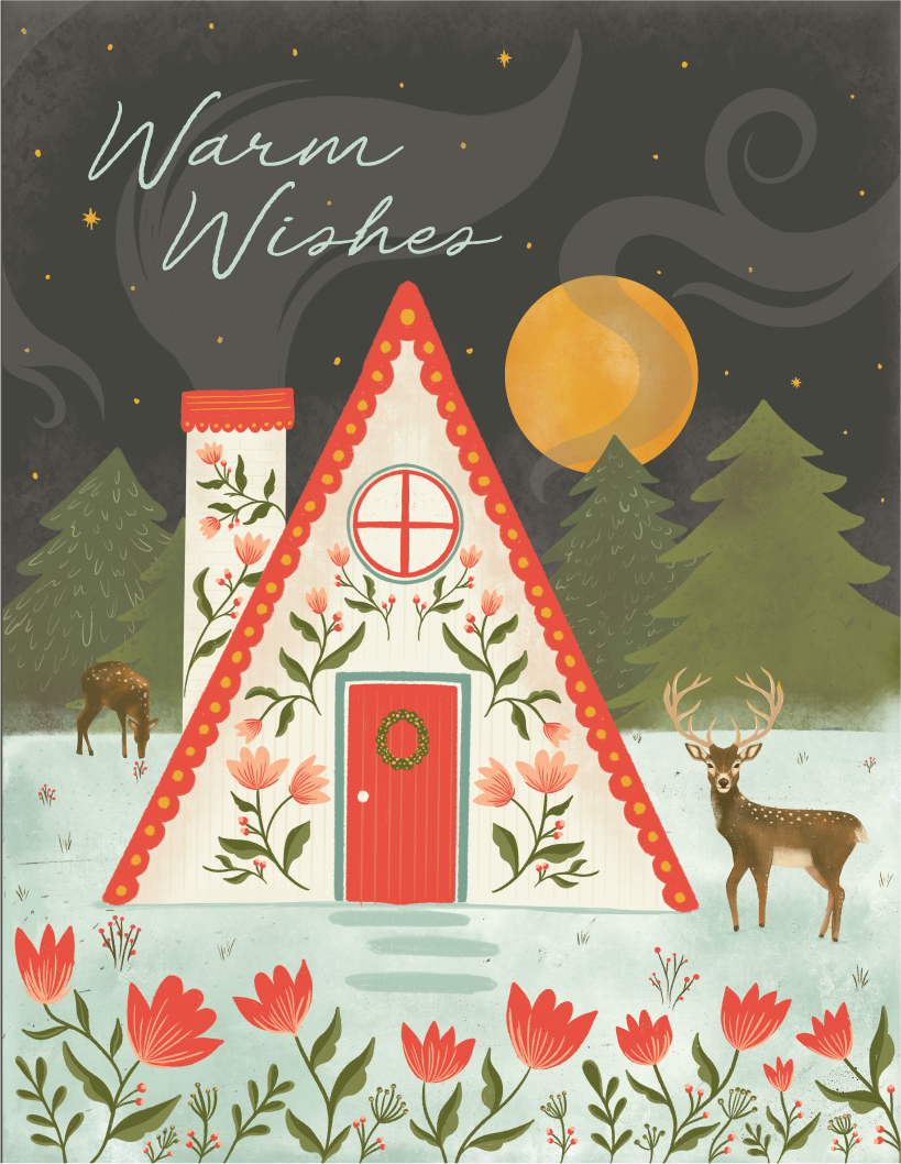 Warm Winter Woodland Cabin Holiday Card