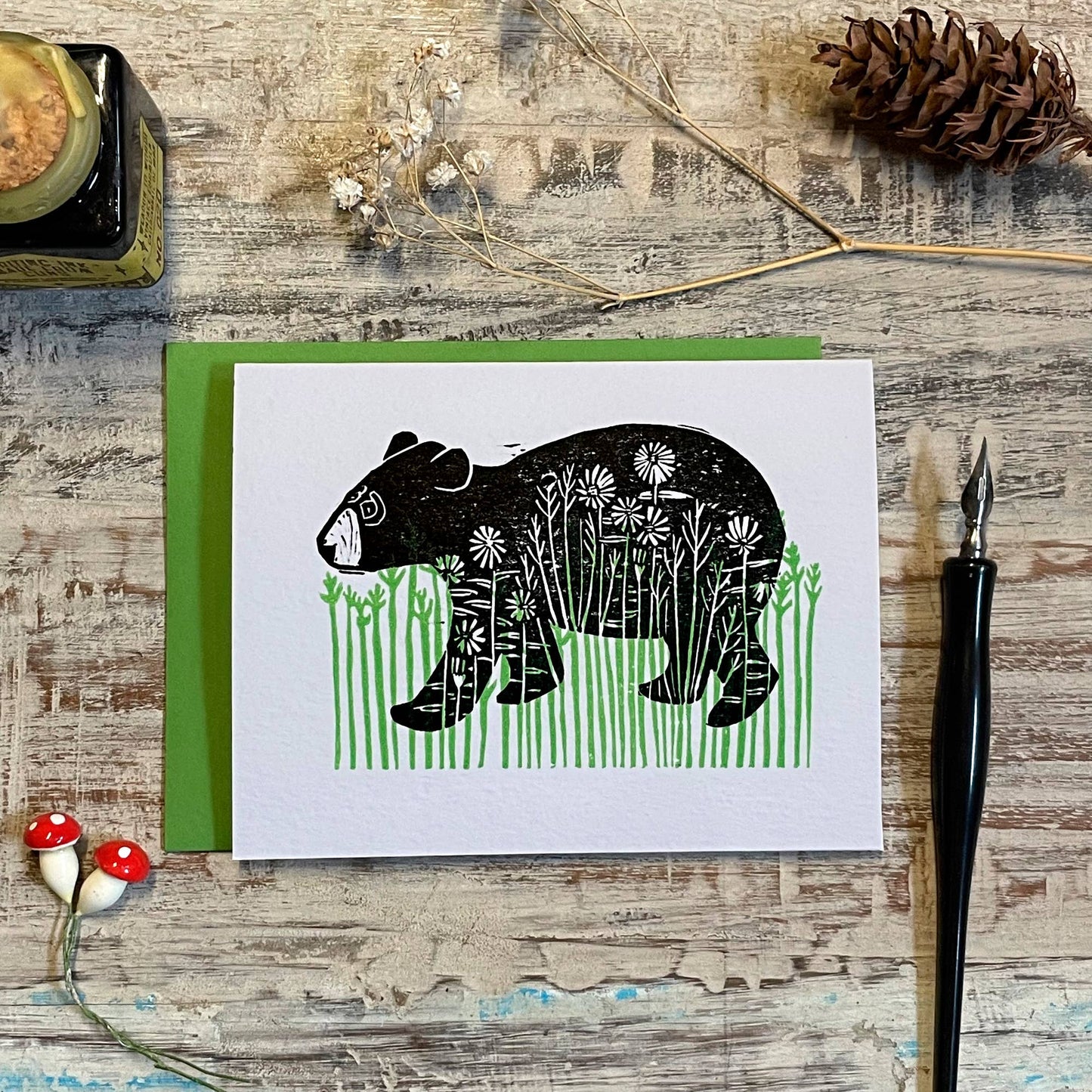Bear In Grass Blank Card