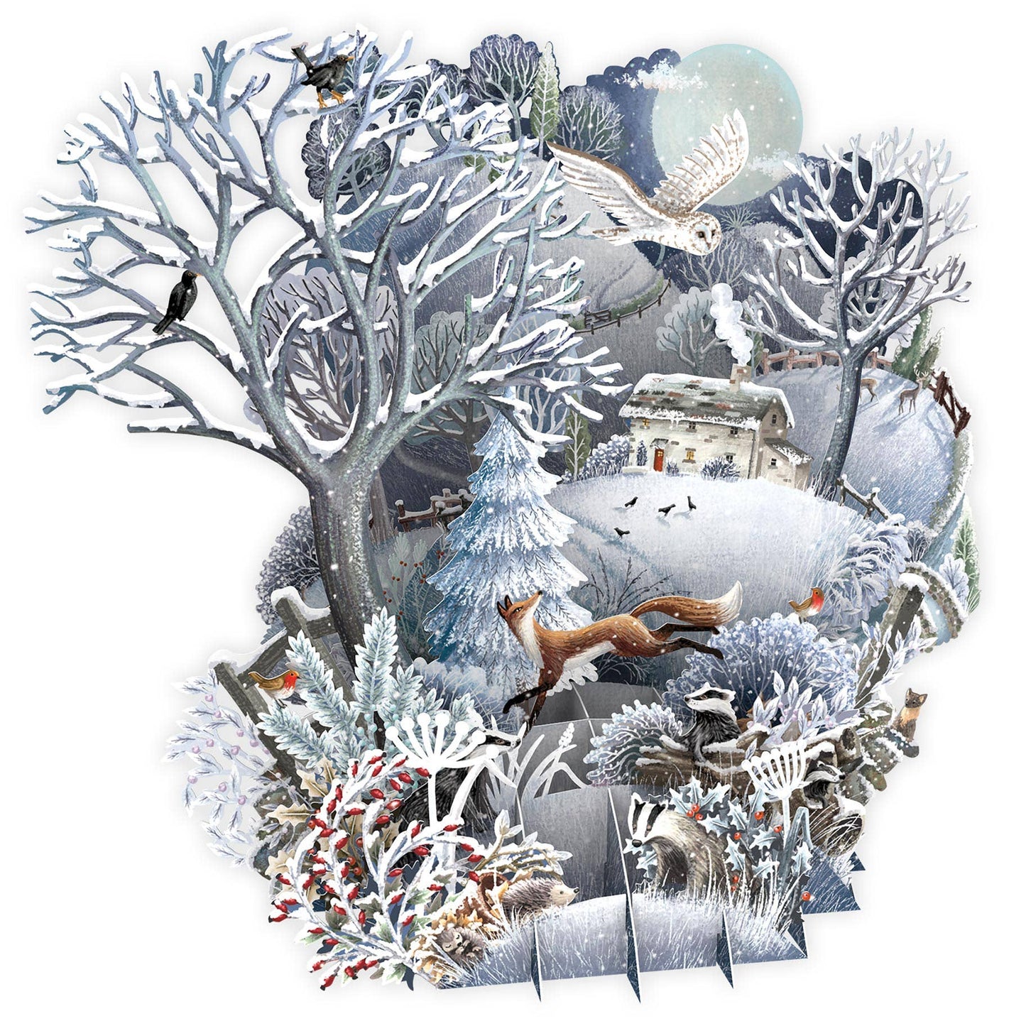 3D Pop-Up Snowy Silent Night Winter Holiday Card