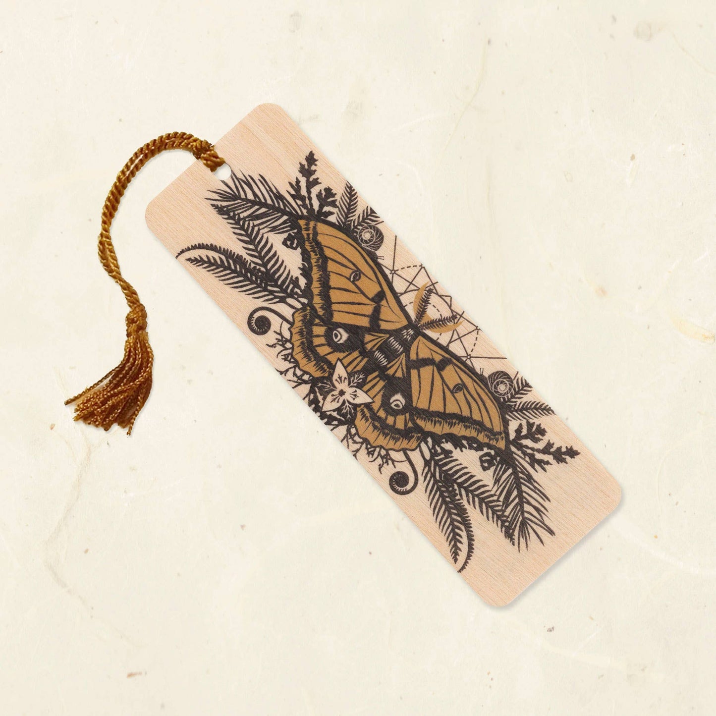 Silk Moth Wood Bookmark with Tassel
