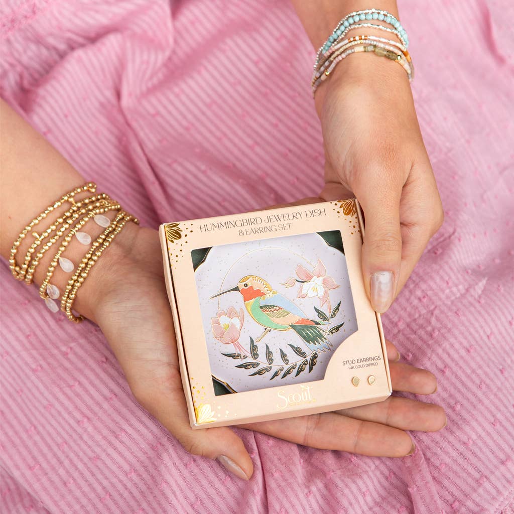 Hummingbird & Lavender Jewelry Dish & Earring Set