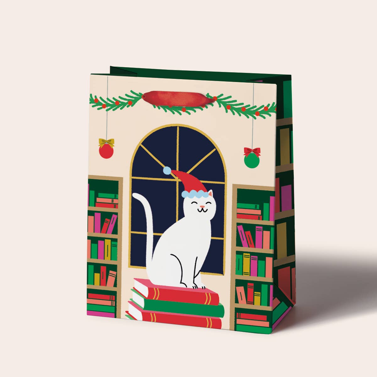 Book Stack Cat Medium Gift Bag