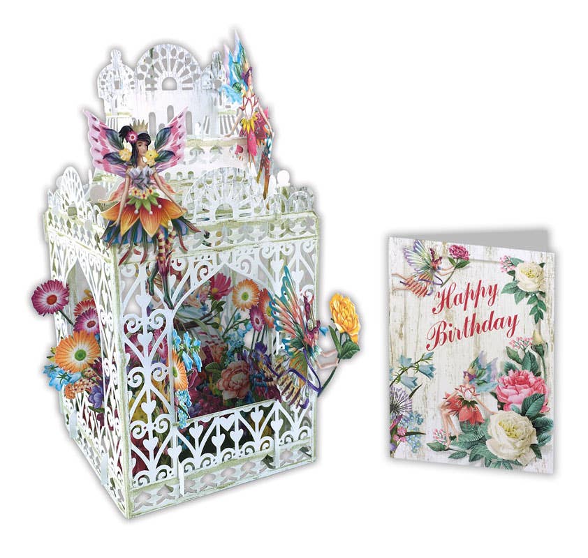 3D Pop-Up Floral Fairy Lattice Garden Birthday Card