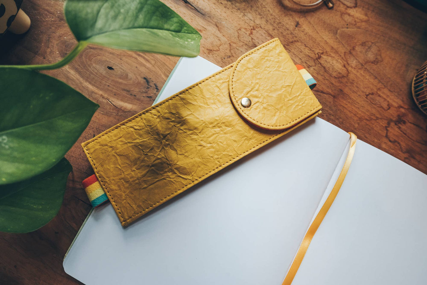 Yellow Crinkle Vegan Leather Book Pouch