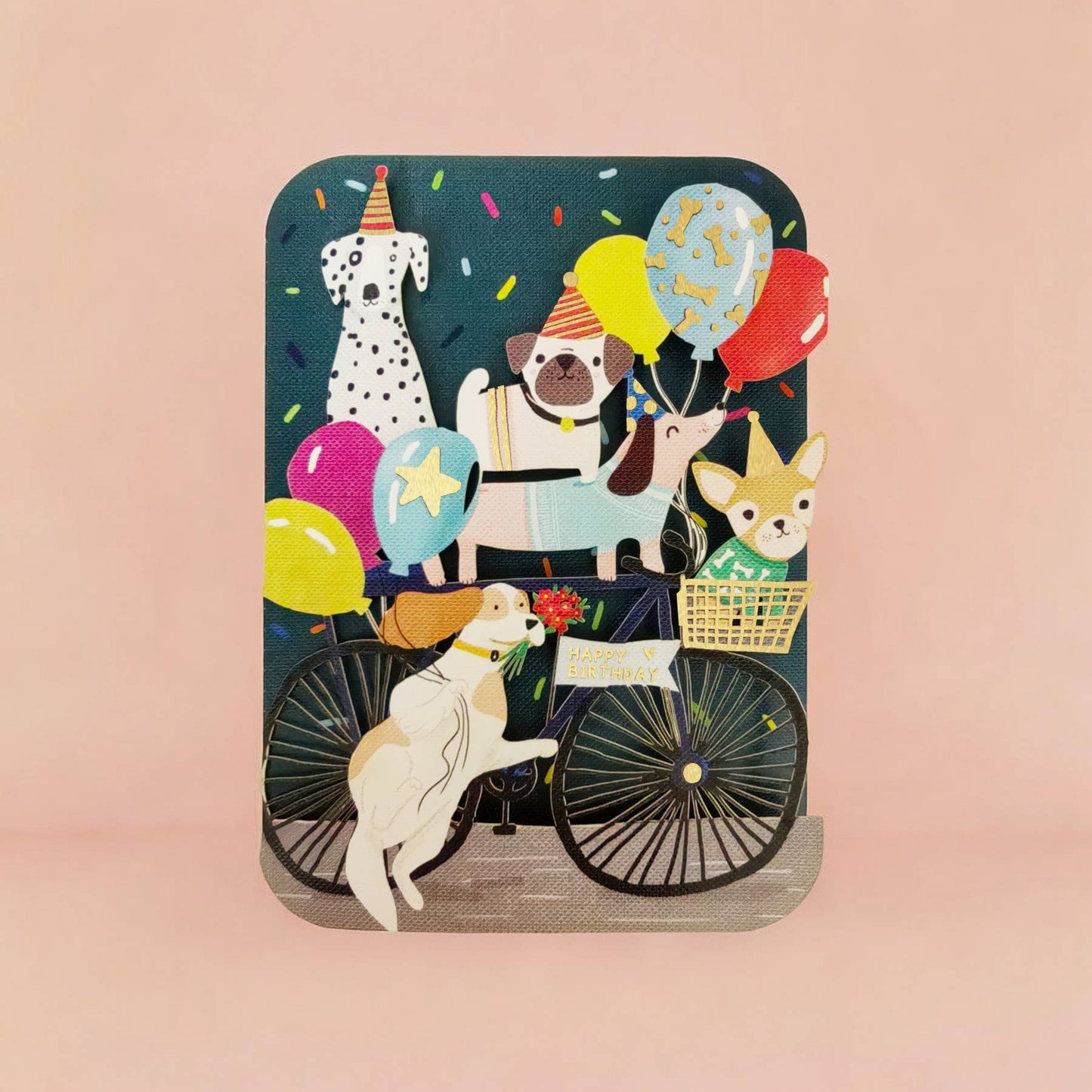Bicycling Party Dogs Birthday Card